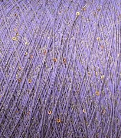 Пряжа льон з пайєткою Filati Naturali Lino Paiellettes лаванда з золотим люрексом — бобінна італійська пряжа