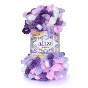 Пряжа Alize Puffy Color 6305 фіолетово рожево білий купити для пледів