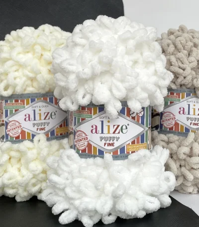 Пряжа Алізе Пуффі Файн білий 55 купити в магазині пряжі Київ, вул Хорива 1 А