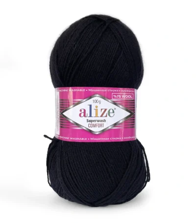 Шкарпеткова пряжа Alize Superwash Comfort чорний 60 — купити в магазині пряжі на Подолі Київ