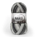 Шкарпеточна пряжа Nako Boho 82449 з чорно-білими смужками — ідеальна для в’язання носків, Superwash, 75% вовна купити в магазині пряжі на Подолі