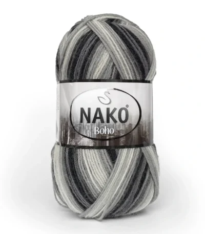 Шкарпеточна пряжа Nako Boho 82449 з чорно-білими смужками — ідеальна для в’язання носків, Superwash, 75% вовна купити в магазині пряжі на Подолі