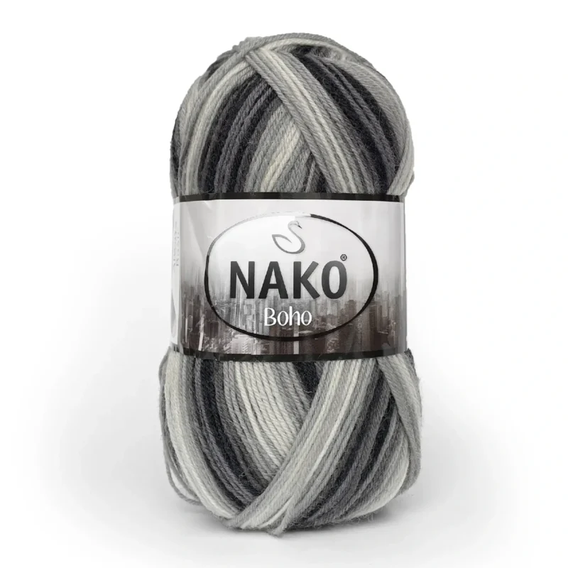 Шкарпеточна пряжа Nako Boho 82449 з чорно-білими смужками — ідеальна для в’язання носків, Superwash, 75% вовна купити в магазині пряжі на Подолі
