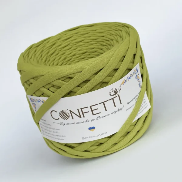 Трикотажна пряжа Confetti 7–9 мм салат ❗ 120 м ✓ 100% коттон ✓ Ідеальна для сумок і декору. Трикотажна пряжа купити Київ в магазині пряжі на Подолі