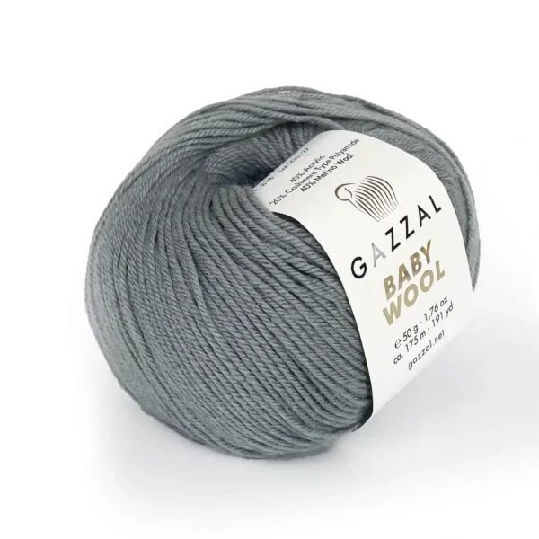 Gazzal Baby Wool 818 сірий — пряжа 40% меринос, 175м/50г, купити в магазині пряжі в Києві