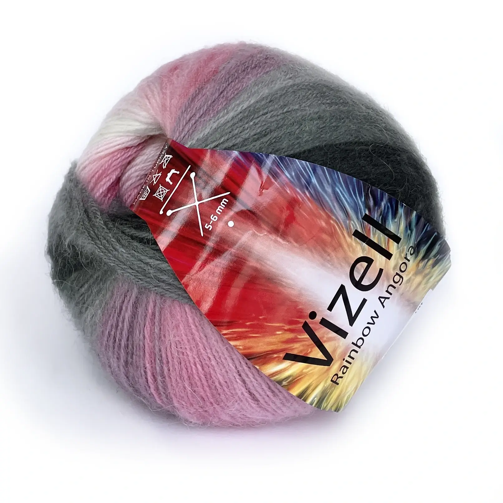 Rainbow21 Пряжа Vizell Rainbow Angora колір 21 біло-рожево-сірий, з мериносом, мохером і альпакою, купити Київ