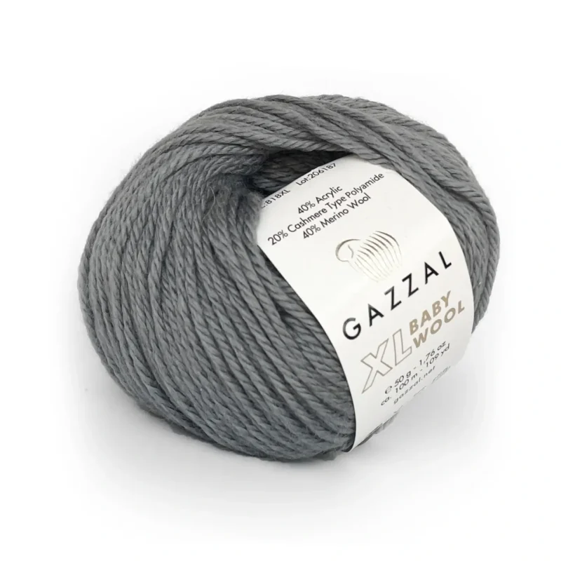 Gazzal Baby Wool XL 818 сірий — пряжа з мериносом 100м/50г купити Київ у магазині пряжі