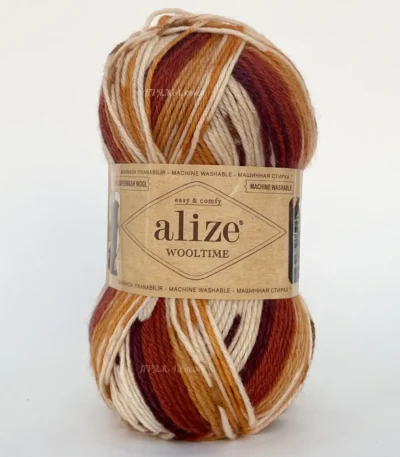 Алізе Вултайм 11022 молочно-теракотовий меланж, пряжа напівшерсть для в'язання шкарпеток і светрів. Купити в магазині пряжі на Подолі