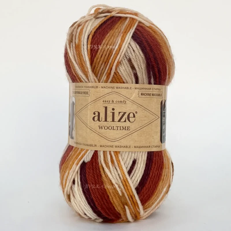 Alize Wooltime 11022 молочно-теракотовий меланж, пряжа напівшерсть для в'язання шкарпеток і светрів. Купити в магазині пряжі на Подолі