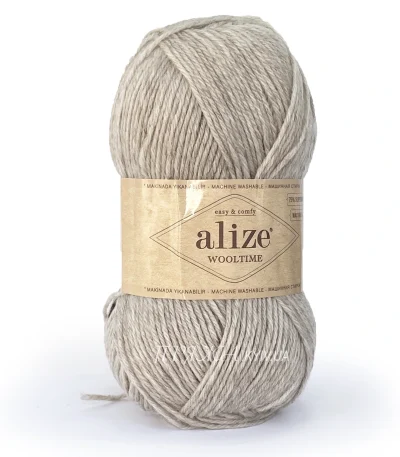 Пряжа напіввовна Alize Wooltime 152 бежевий меланж не колюча