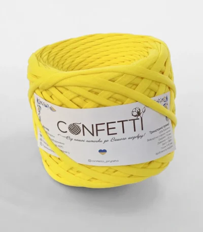 Трикотажна пряжа Confetti 7–9 мм жовта / лимон ❗ 120 м ✓ 100% коттон ✓ Ідеальна для сумок і декору. Трикотажна пряжа купити в Україні, в магазині пряжі на Подолі за адресою Київ, Хорива 1 А