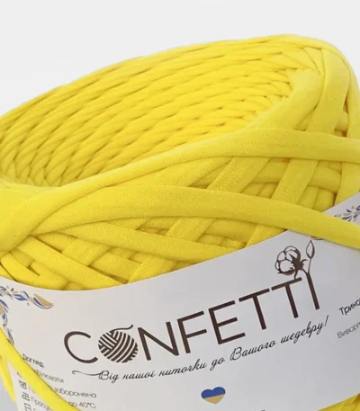 Трикотажна пряжа Україна Confetti 7–9 мм жовтий лимон ❗ 120 м ✓ 100% коттон ✓ Ідеальна для сумок і декору. Трикотажна пряжа купити в магазині пряжі Київ на Подолі