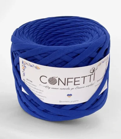 Трикотажна пряжа Confetti 7–9 мм синій волошковий колір ❗ 120 м ✓ 100% коттон ✓ Ідеальна для сумок і декору. Трикотажна пряжа купити в Україні, в магазині пряжі на Подолі за адресою Київ, Хорива 1 А