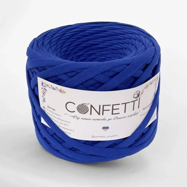 Трикотажна пряжа Confetti 7–9 мм синій волошковий колір ❗ 120 м ✓ 100% коттон ✓ Ідеальна для сумок і декору. Трикотажна пряжа купити в Україні, в магазині пряжі на Подолі за адресою Київ, Хорива 1 А