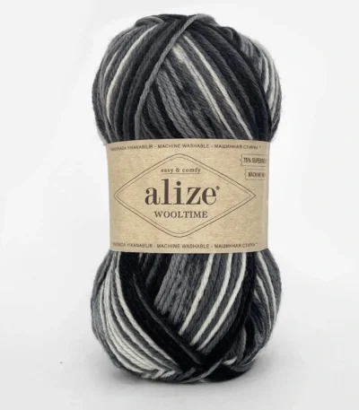 Алізе Вултайм 11016 чорно-білий меланж, пряжа для шкарпеток і светрів, магазин пряжі Київ