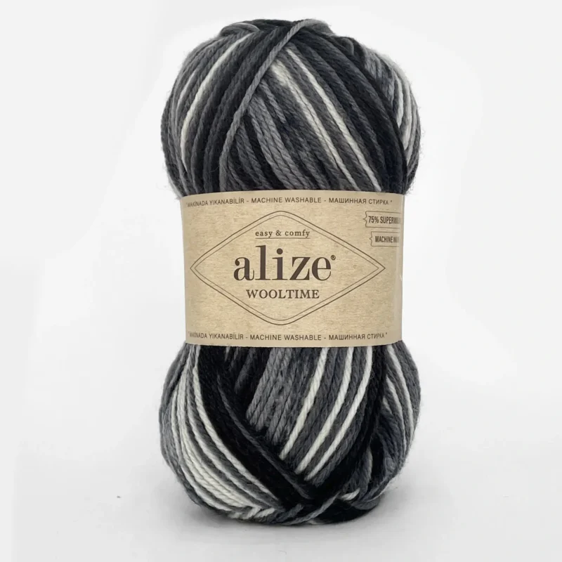Alize Wooltime 11016 чорно-білий меланж, пряжа для шкарпеток і светрів, магазин пряжі Київ