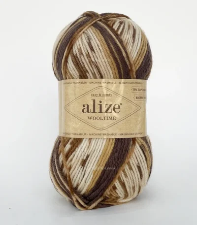 Пряжа для в’язання Alize Wooltime 11023 молочно-шоколадний, напівшерсть секційного фарбування купити в магазині пряжі на Подолі