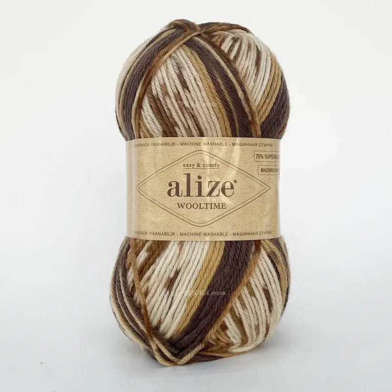 Пряжа для в’язання Alize Wooltime 11023 молочно-шоколадний, напівшерсть секційного фарбування купити в магазині пряжі на Подолі