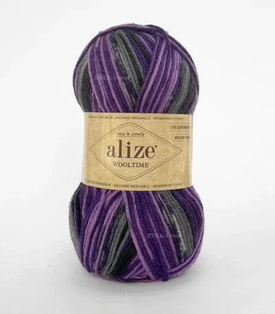 Алізе Вултайм 11013 фіолетово-сірий меланж, пряжа напівшерсть для шкарпеток і светрів купити Київ, магазин пряжі на Подолі