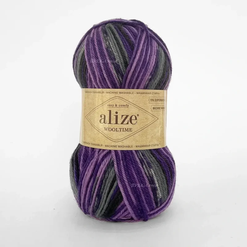 Alize Wooltime 11013 фіолетово-сірий меланж, пряжа напівшерсть для шкарпеток і светрів купити Київ, магазин пряжі на Подолі