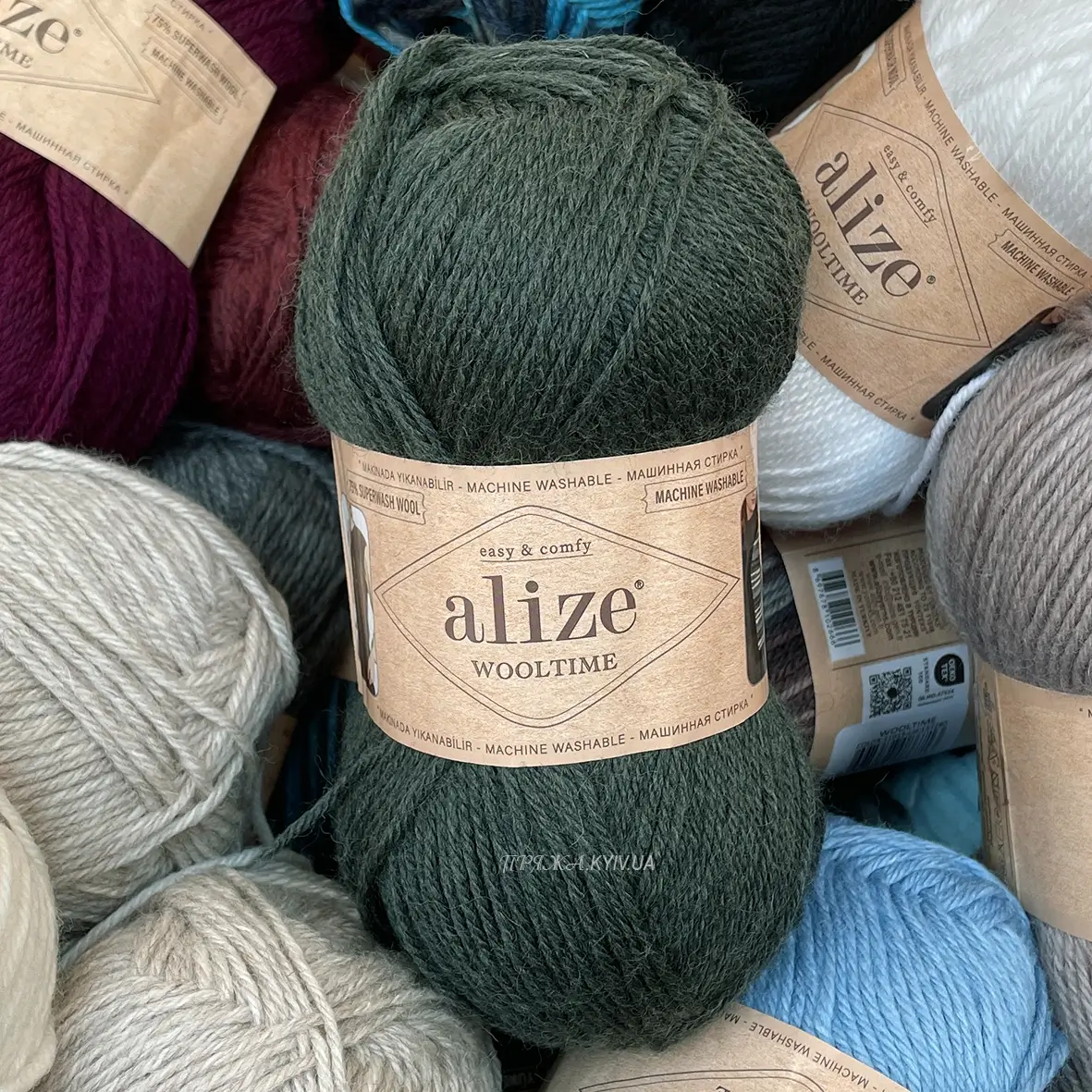 Alize Wooltime 873 хакі / мілітарі — моток 100г 75% вовна супервош