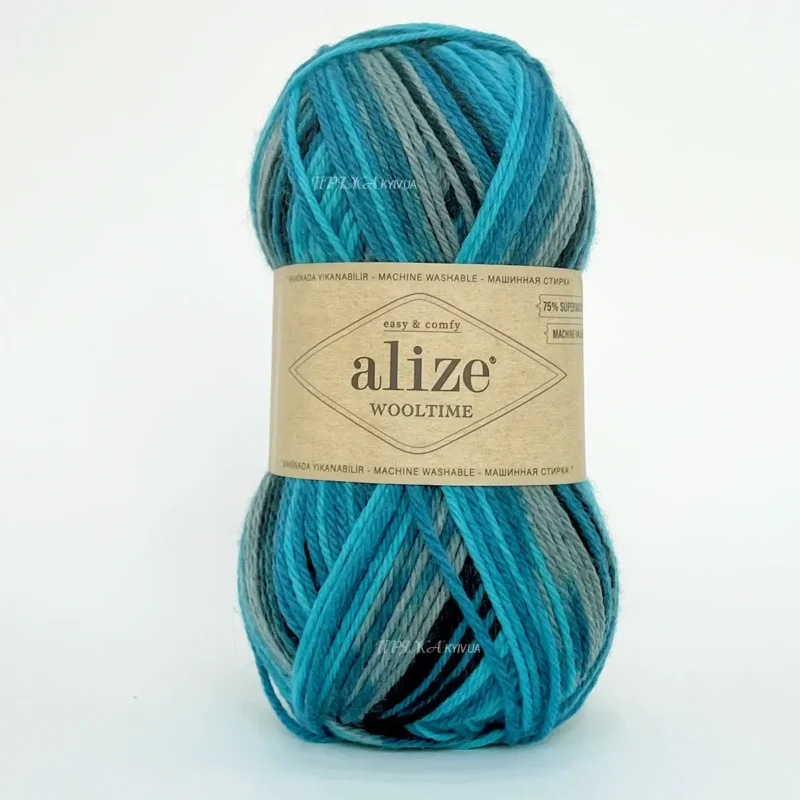 Alize Wooltime 11017 бірюзова секційна пряжа напівшерсть для шкарпеток і светрів купити Київ, вул. Хорива 1 А