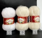 Пряжа Київ купити кідмохер Алізе. Порівняння №55 (білий) VS №62 (молочний) VS №01 (кремовий)