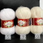 Пряжа Київ купити кідмохер Алізе. Порівняння №55 (білий) VS №62 (молочний) VS №01 (кремовий)