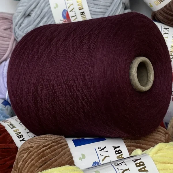 Бобінна пряжа меринос Biella Yarn Brisbane бордовий, бургунді (Італія), преміальна тонка пряжа для в’язання