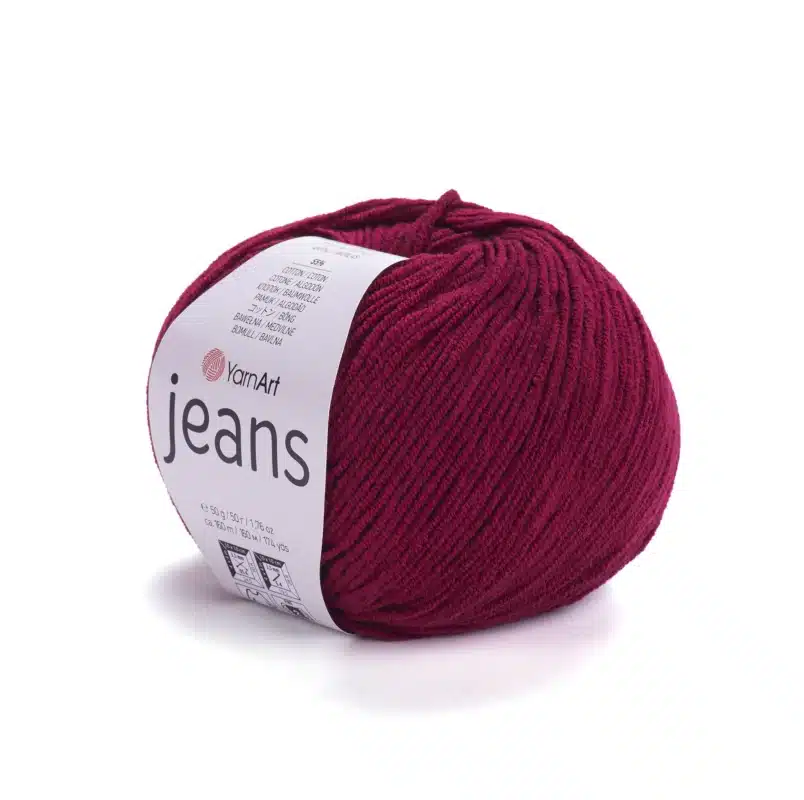 Пряжа Yarnart Jeans 66, бордовий відтінок – магазин пряжі Київ, Хорива 1-А, підходить для в’язання дитячих речей та іграшок