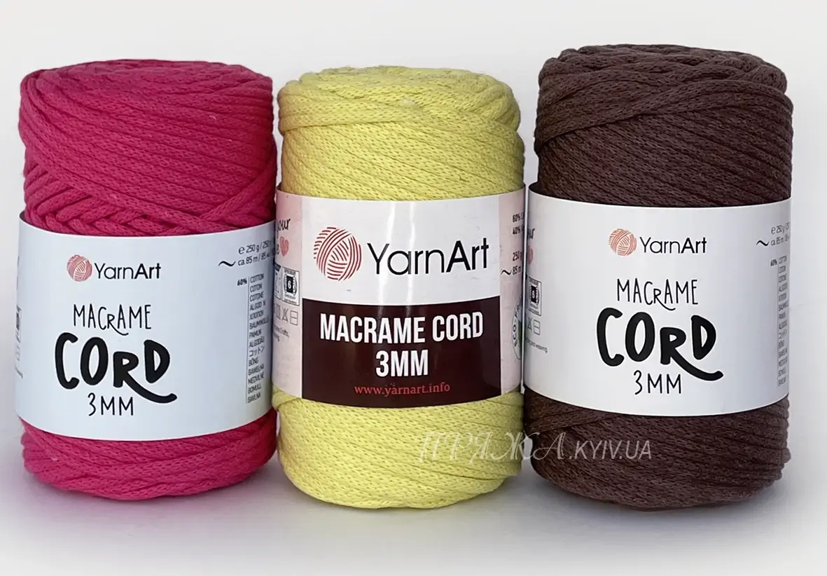 Yarnart Macrame Cord 3мм палітра кольорів — шнур макраме для сумок і припинди