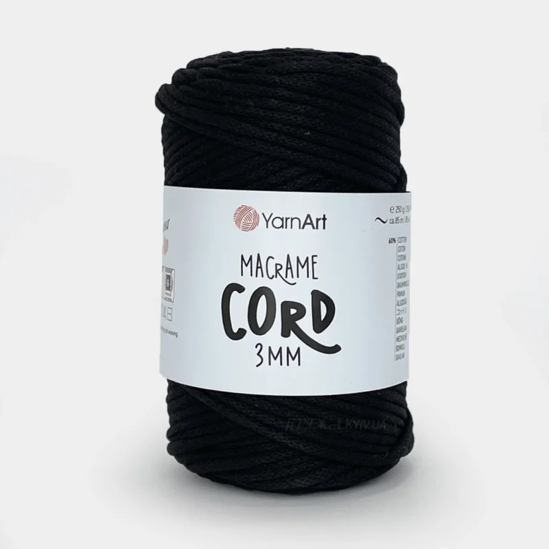 YarnArt Macrame Cord 3мм чорний — міцний бавовняний шнур 3мм для в'язання сумки гачком купити в Магазин пряжі Київ, Хорива 1 А