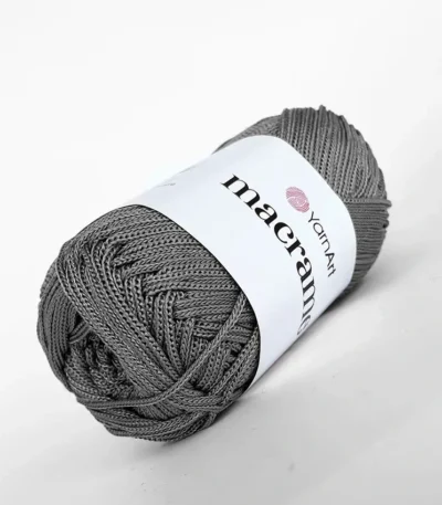 Yarnart Macrame 2 мм, колір 159 графіт — шнур 100% поліестер для в’язання сумок, вага 50г, довжина 130м, купити Київ