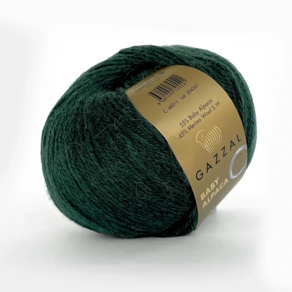 Пряжа Gazzal Baby Alpaca 46011 темно зелений — 55% бебі альпака, 45% меринос, 160м/50г, купити в магазині пряжі Київ