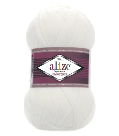 Носочна пряжа Алізе супервош білий колір