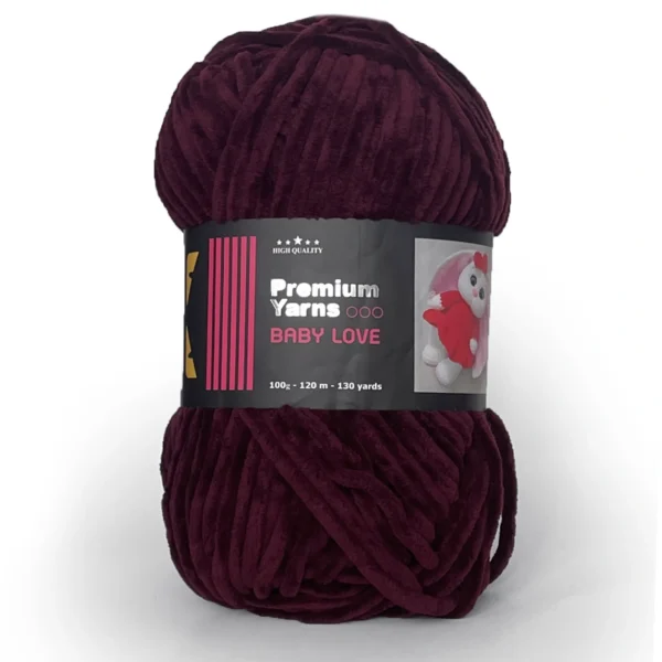 Плюшева пряжа Premium Yarns Baby Love колір 374 бордовий — м'яка велюрова нитка для в'язання іграшок, пледів та дитячих речей, Туреччина