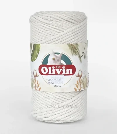 Шнур 3мм срібло на чорній основі Olivin Makrome 3 мм 723 бавовняний кручений Rope 105м 250г Туреччина