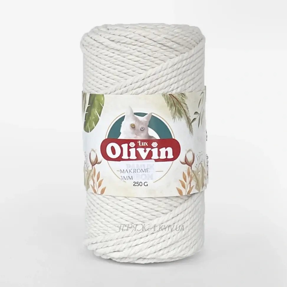 Makrame-03-3502 Шнур 3мм білий натуральний Olivin Makrome 3 мм 3502 бавовняний кручений Rope 105м 250г Туреччина