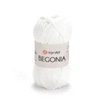 Yarnart Begonia 003 білий: Склад: 100% мерсеризована бавовна Колір: 003 білий Вага мотка: 50 г Довжина: 169 м