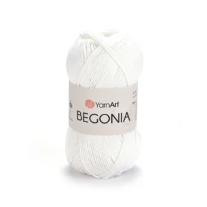 Yarnart Begonia 003 білий: Склад: 100% мерсеризована бавовна Колір: 003 білий Вага мотка: 50 г Довжина: 169 м