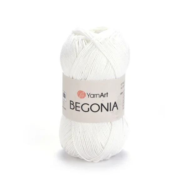 Yarnart Begonia 003 білий: Склад: 100% мерсеризована бавовна Колір: 003 білий Вага мотка: 50 г Довжина: 169 м