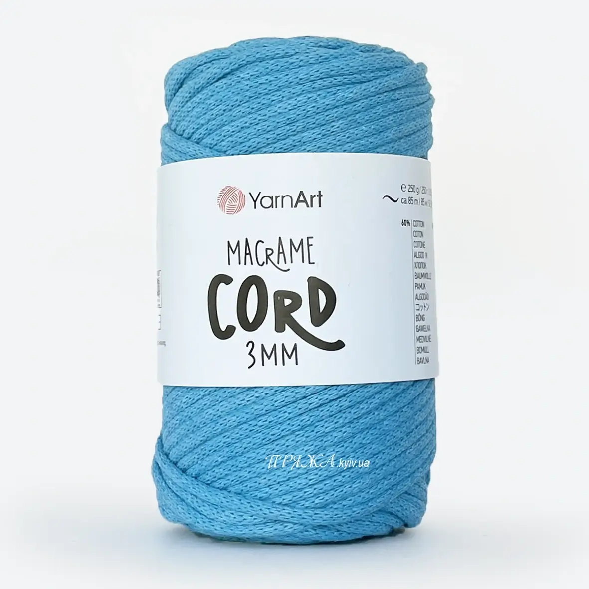 Yarnart_cord_763 YarnArt Macrame Cord 3мм 763 бірюза — міцний бавовняний шнур 3мм для в'язання сумки гачком купити в Магазин пряжі Київ, Хорива 1 А