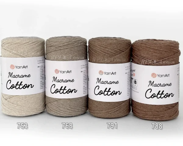 Yarnart Macrame Cotton палітра бежевих відтінків (753, 768, 791, 788) — пряжа-шнур для макраме і сумок, доступна в магазині Київ, Хорива 1-А