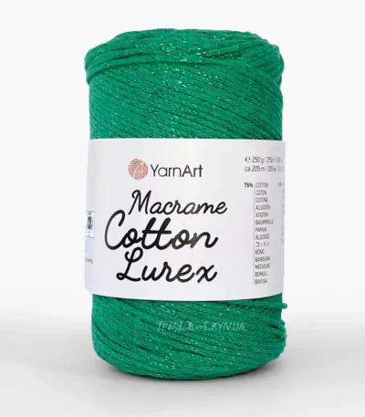 Yarnart Macrame Cotton Lurex 780 бірюза — шнур з люрексом 2 мм, моток 250 г