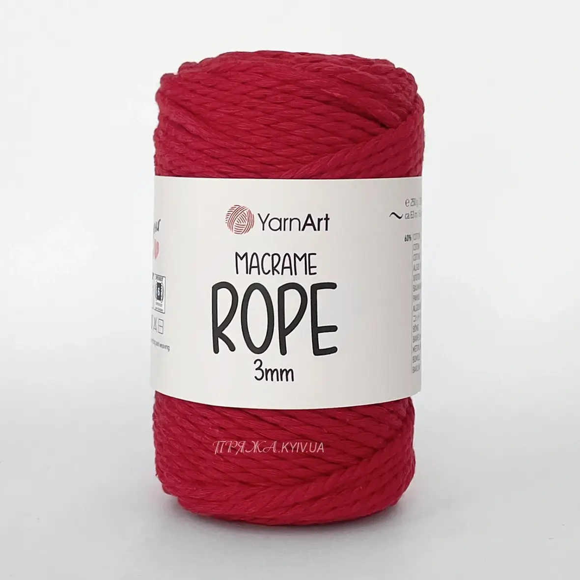 Yarnart_macrame_rope-773 Кручений шнур YarnArt Macrame Rope 3мм 773 червоний — міцний бавовняний шнур 3мм для в'язання в припинди або купити в Магазин пряжі Київ, Хорива 1 А