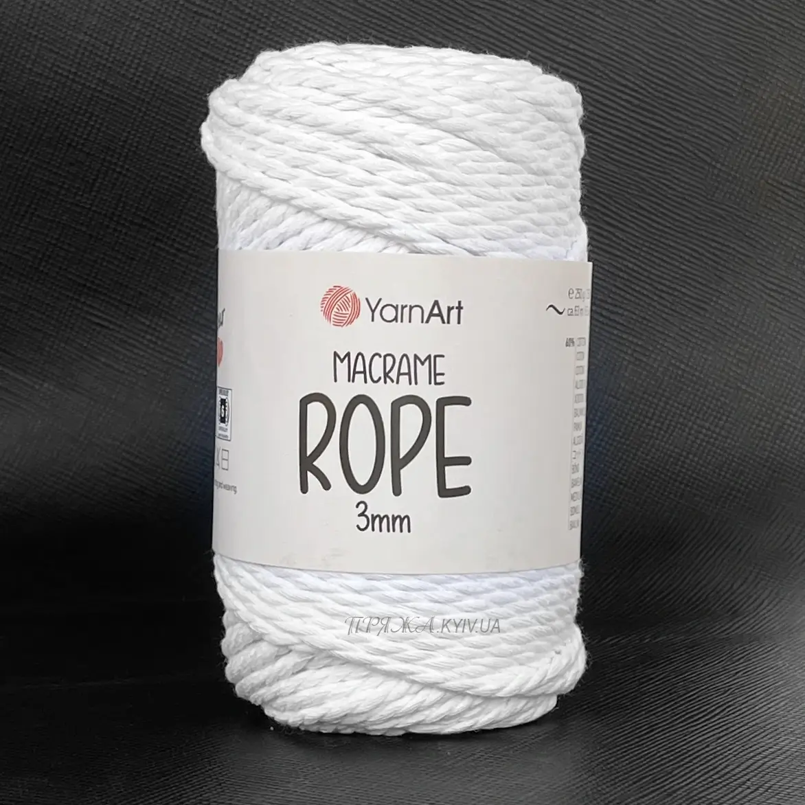 Yarnart_macrame_rope_751 Кручений шнур YarnArt Macrame Rope 3мм 751 білий — міцний бавовняний шнур 3мм для в'язання в припинди або купити в Магазин пряжі Київ, Хорива 1 А