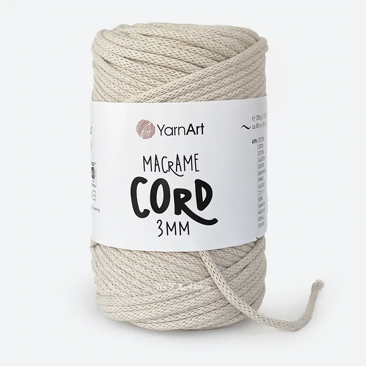 Yarnart_cord_753 YarnArt Macrame Cord 3мм 753 світлий беж — міцний бавовняний шнур 3мм для в'язання сумки гачком купити в Магазин пряжі Київ, Хорива 1 А