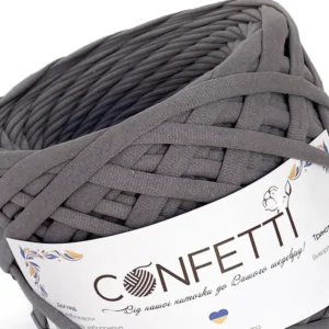 Трикотажна пряжа Confetti Металік 7-9 мм — темно-сірий з синім, моток 360