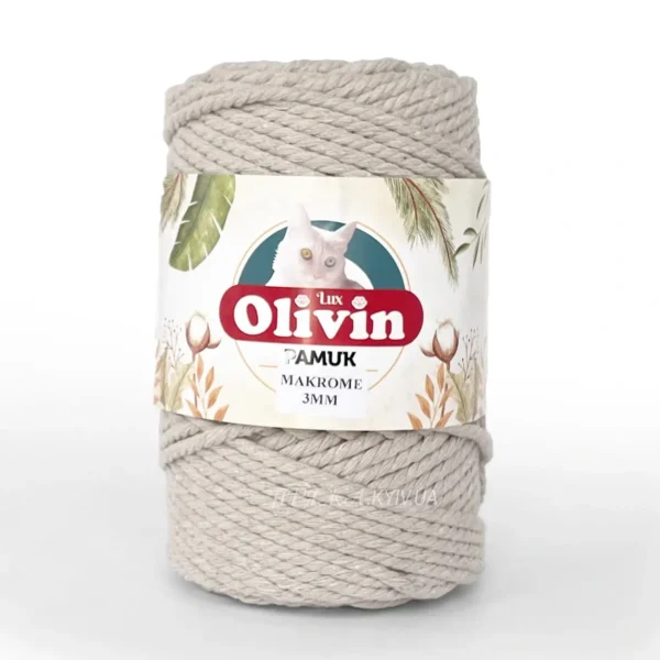 Кручений шнур 3мм [attr name="pa_color"] Olivin Makrome 3 мм [attr name="pa_n-color"] бавовняний кручений 105м /250г Туреччина