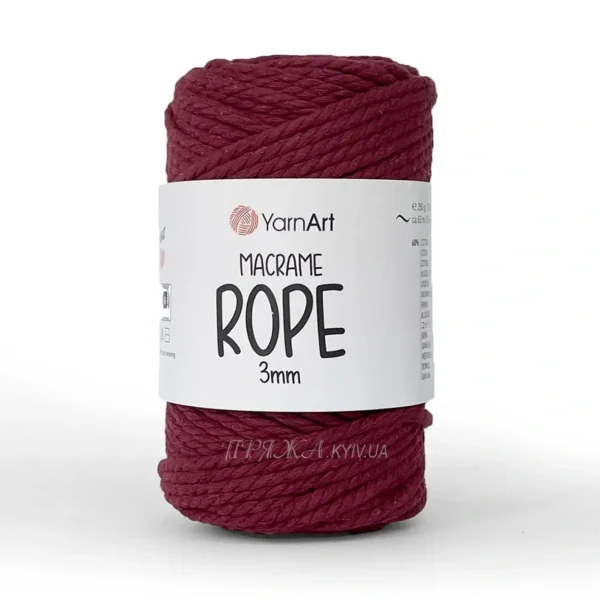 Yarnart Macrame Rope 3mm 781 бордо — кручений шнур для макраме